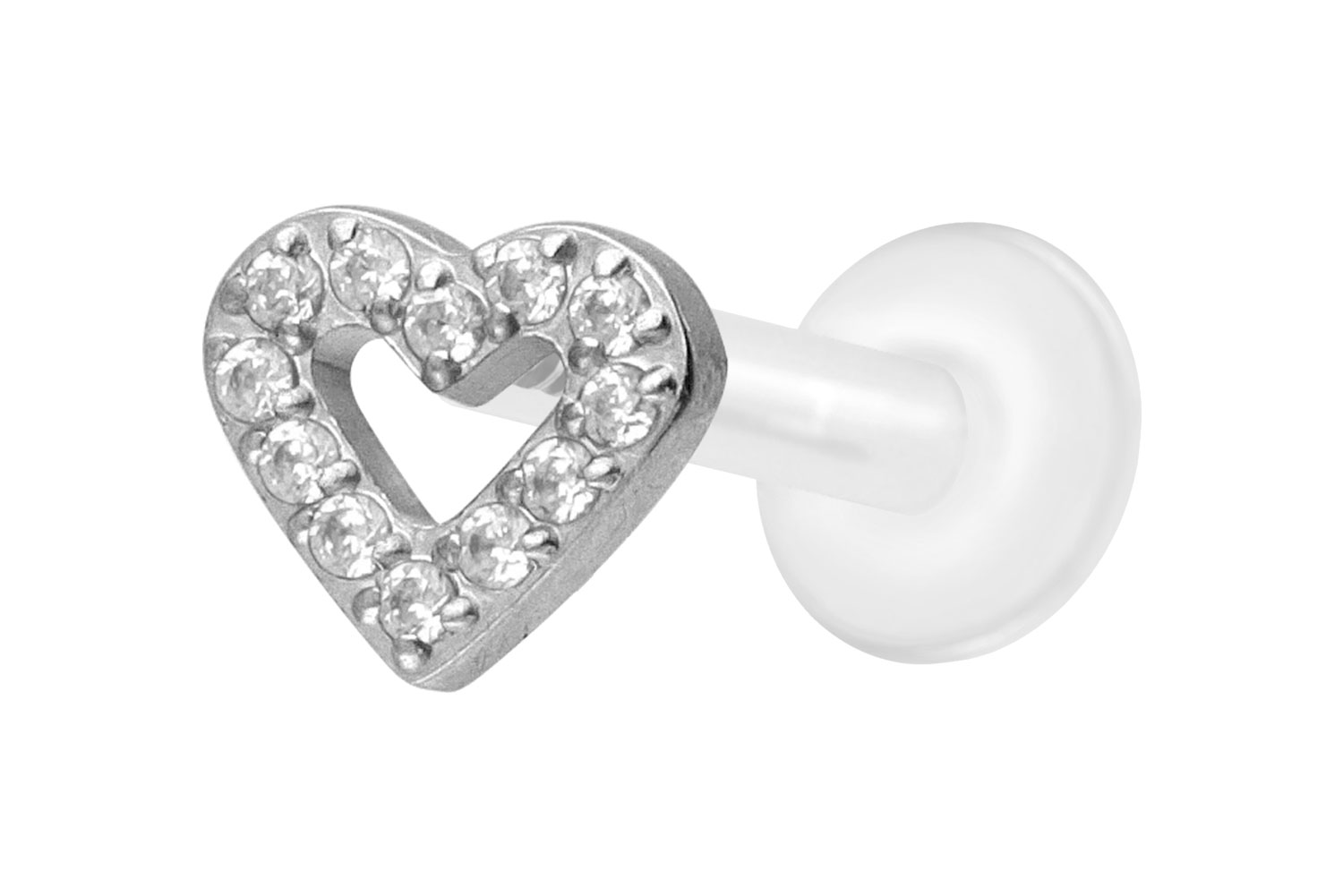 PTFE Labret Piercing mit Innengewinde + Titan-Aufsatz KRISTALLHERZ